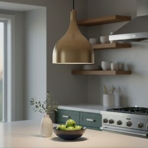 NIB SATCO NUVO Bellcap Large Pendant Light Burnished Brass 60-7077